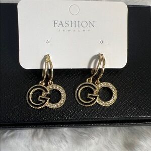 Fashion Jewelry Gold Crystal Interlocking Hoop Charm Earrings